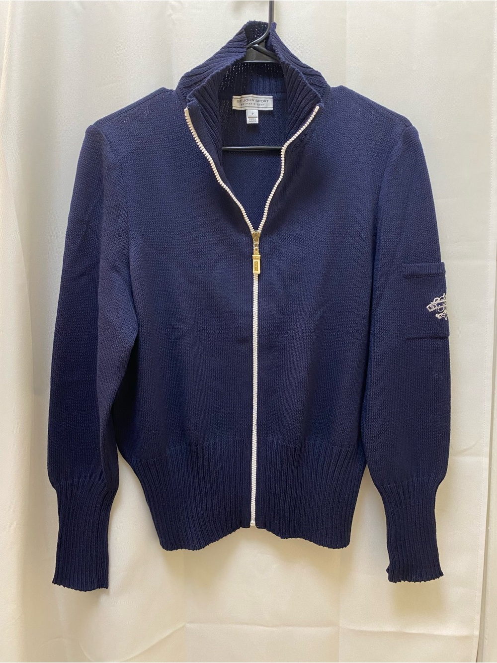 St. John Sport by Marie Gray Navy Zip-Up Knit Jacket with Gold Zipper